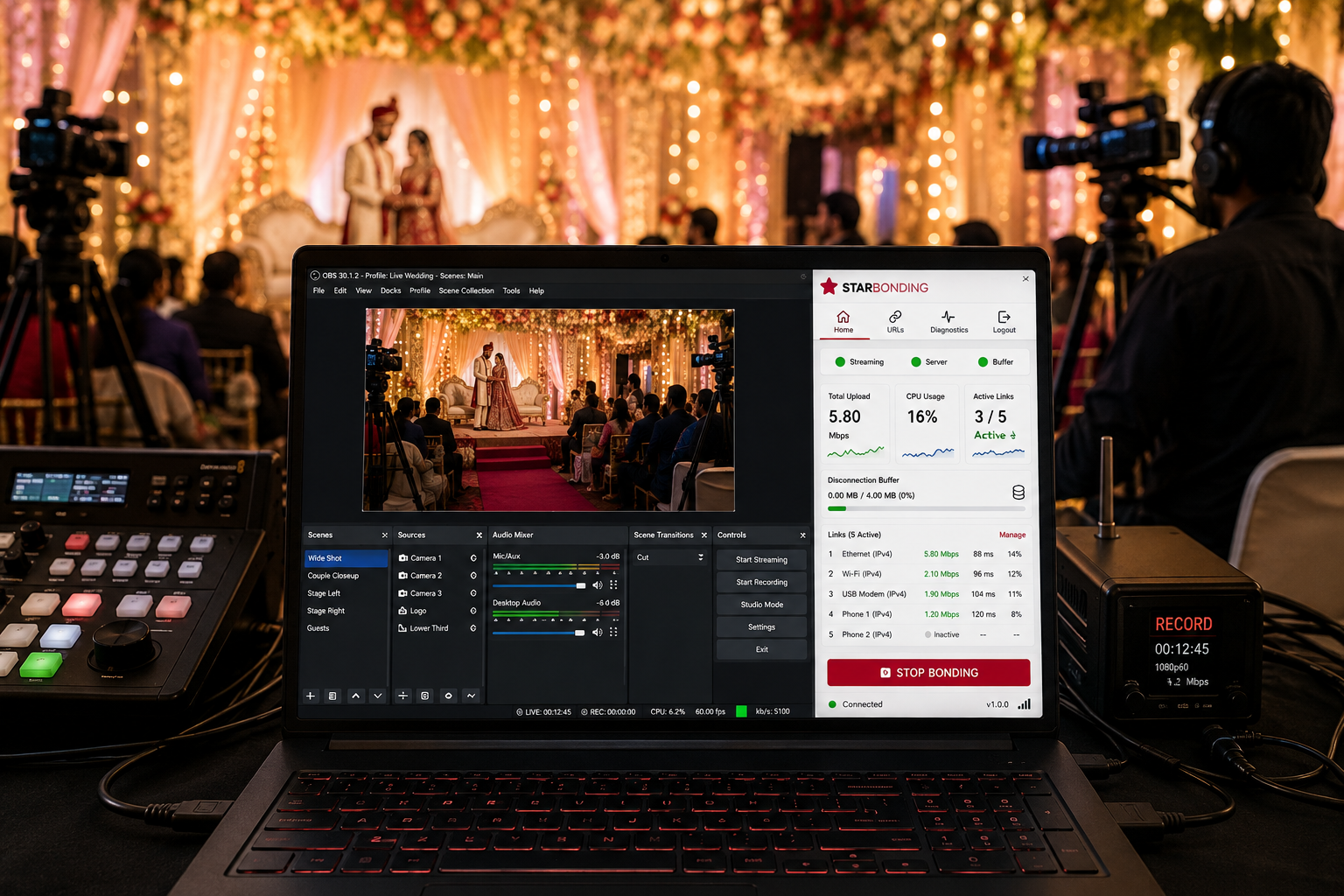 StarBonding and OBS running at an Indian wedding live production