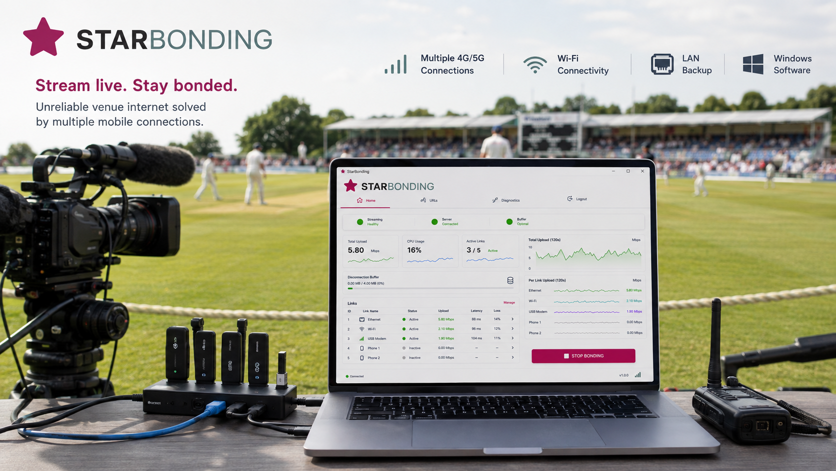 StarBonding Windows application at a live cricket streaming setup